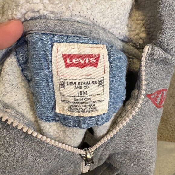 Baby Levis Zip Hoodies Jacket size 18m Grey Sherpa Lined - Picture 4 of 12